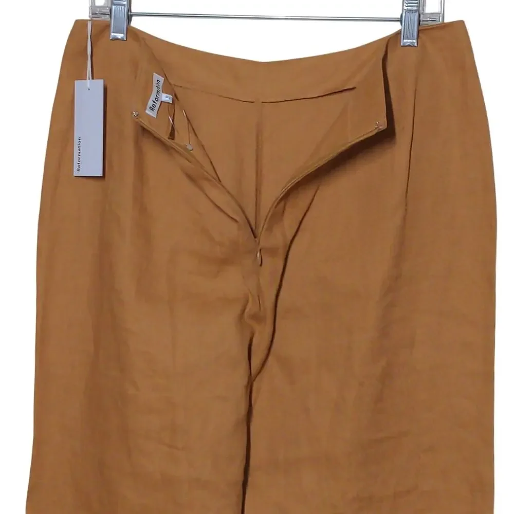 Reformation Justin Linen Pant in Barley Cropped High Rise Slim 10 New
